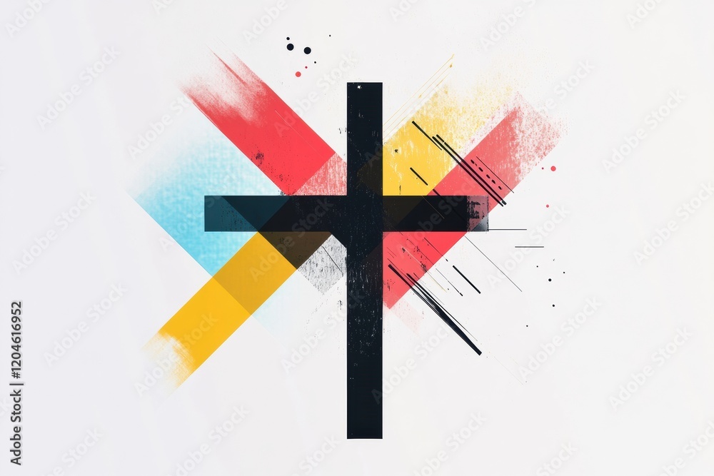 Leinwandbilder colorful abstract cross design with geometric shapes and splashes in a modern artistic style. genera