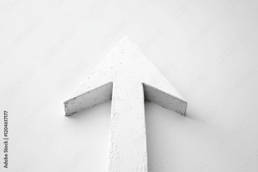 Aufkleber White arrow pointing upward against a plain wall emphasizing direction and focus in a minimalist setting. Generative AI