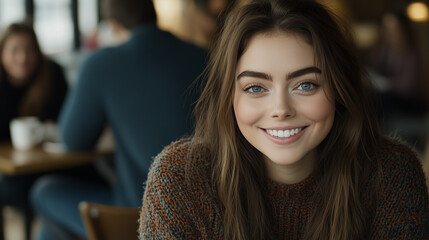 Fototapeta premium European Woman in Café with Friends