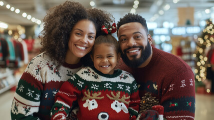 Naklejka premium Cozy Christmas Family Portrait in Matching Sweaters