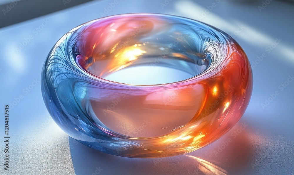 Poster abstract 3d colorful ring sculpture modern shape gradient light refraction iridescent design