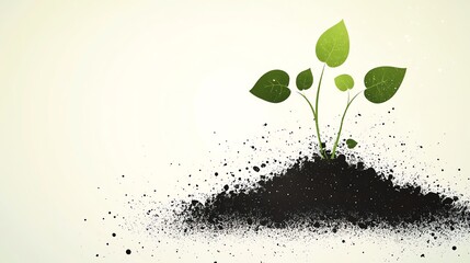 Fototapeta premium A vibrant green plant emerging from dark soil, symbolizing growth and new beginnings in nature.