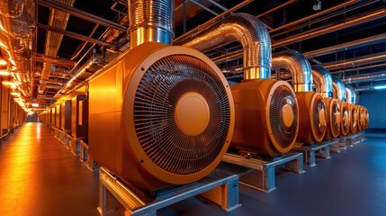 Industrial facility, server room, energy generators, cooling systems, technological infrastructure, data center