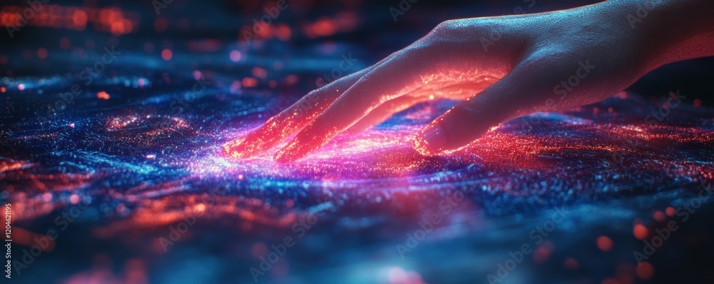 Poster digital landscape holographic interaction in futuristic technology environment artificial intelligen