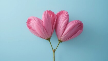 Two Pink Flowers Forming a Heart Shape on a Light Blue Background Romantic Floral Design Love © CooLKenG