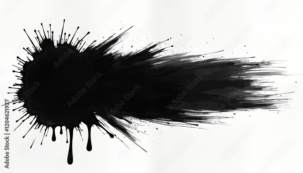 Poster abstract black paint splatter on transparent background. dark ink smudge illustration. paint drips, 