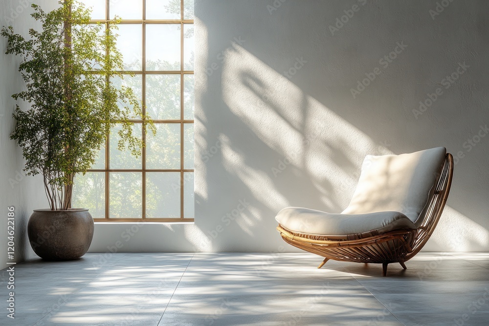 Aufkleber minimalist empty white room with natural light and shadows in scandinavian style