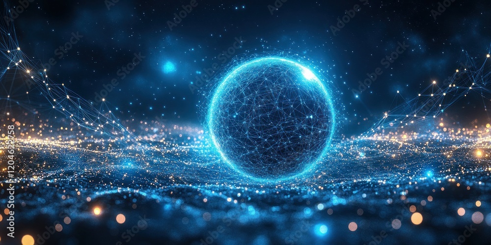 Aufkleber Global Data Technology Connections with AI and Business Analytics in a Futuristic Cyberpunk Space Environment