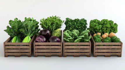 Fresh seasonal vegetables displayed in wooden crates for healthy eating.