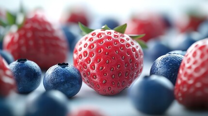Fresh strawberries and blueberries on a bright background, perfect for healthy recipes.