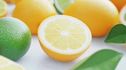 Freshly sliced lemons and limes on a white background, showcasing vibrant colors.