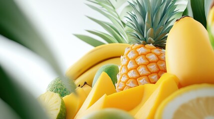Vibrant assortment of fresh tropical fruits arranged beautifully for summer inspiration.