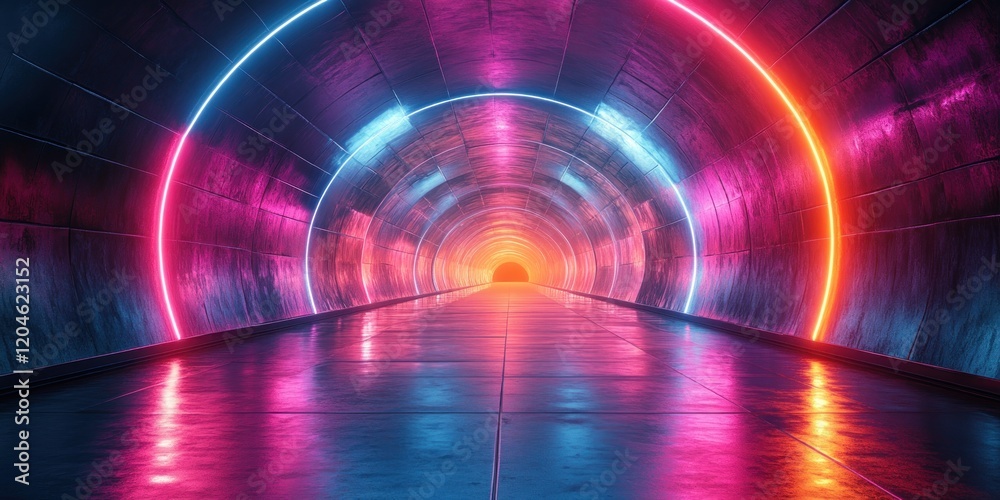 Poster futuristic neon corridor abstract geometric structure sci-fi laser light tunnel 3d rendering