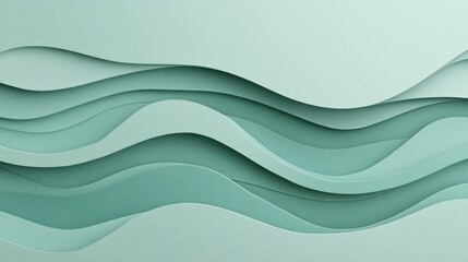 Fototapeta premium Abstract Teal Wave Layers: A Serene Paper Cut Design
