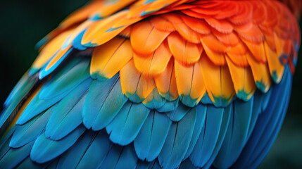 Fototapeta premium Vibrant dual feathers in harmony - orange and blue close-up.