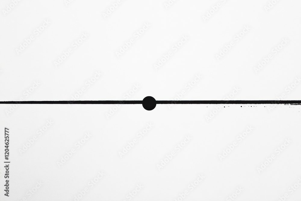 Poster horizontal black line with central dot displayed on white background creating minimalist art effect 