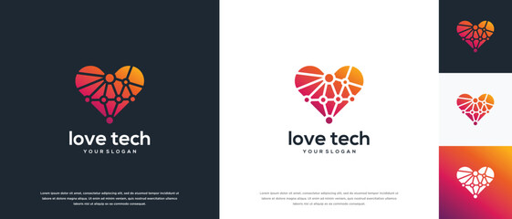 Naklejka premium Love technology logo design. Love digital technology logo design vector icon.