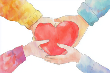 hand painted watercolor illustration donation. Concept of charity and donation. hands Give and share love to people. hands gesture on doodle cartoon style. vector illustration