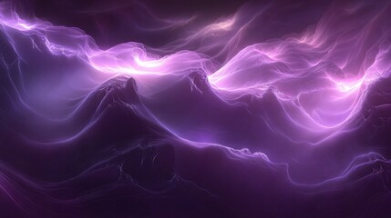 Obraz premium Abstract Purple Energy Landscape, Glowing Wireframe Mountains, Digital Art