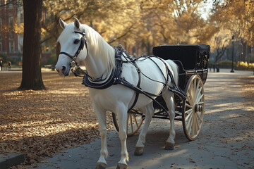 Obraz premium Scenic Horse-Drawn Carriage Ride Through Picturesque Landscapes and Serene Views