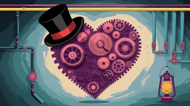 A whimsical heart composed of gears, highlighting creativity and innovation.