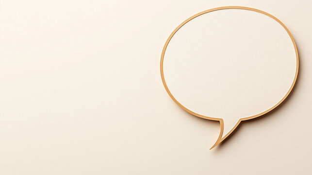 Blank speech bubble design on a soft, neutral background for communication and discussion concepts in creative marketing materials.