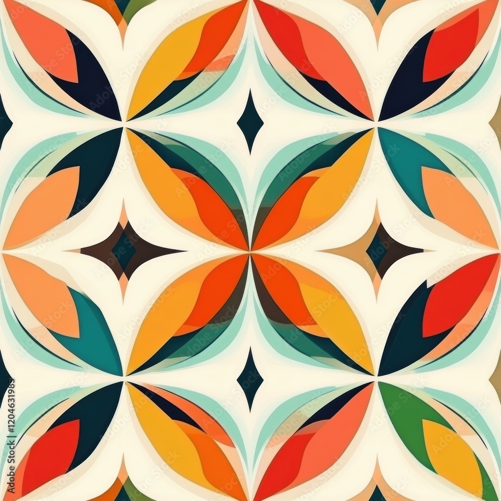 Poster colorful geometric pattern with floral shapes creating a vibrant textile design for home decor or fa