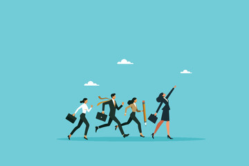 Unified Progress, Business Team Marching Forward Under the Guidance of Their Visionary Leader