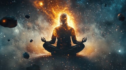 A person is doing medication with tranquil peaceful settings.