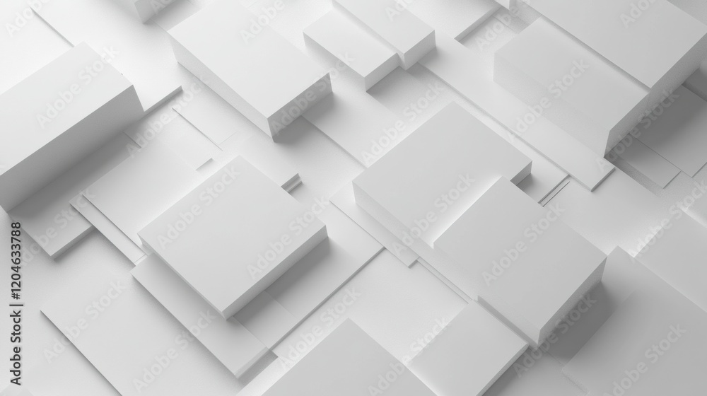 Poster Abstract white geometric shapes overlapping on a flat surface create a minimalist design environment. Generative AI