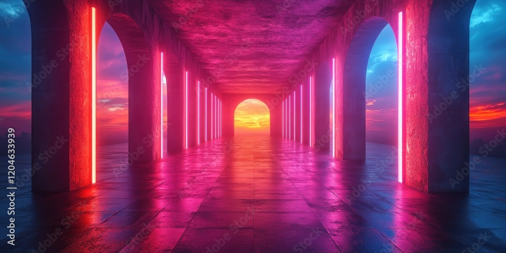Poster futuristic neon corridor sci fi abstract architecture background vibrant glow gaming tunnel space in