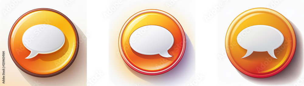 Leinwandbilder Three circular buttons feature white speech bubbles on an orange gradient background.  These icons represent communication and messaging.
