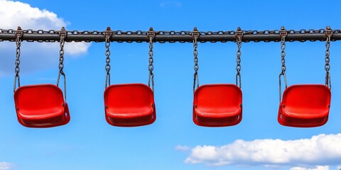 Four Red Swings Hanging Against Blue Sky