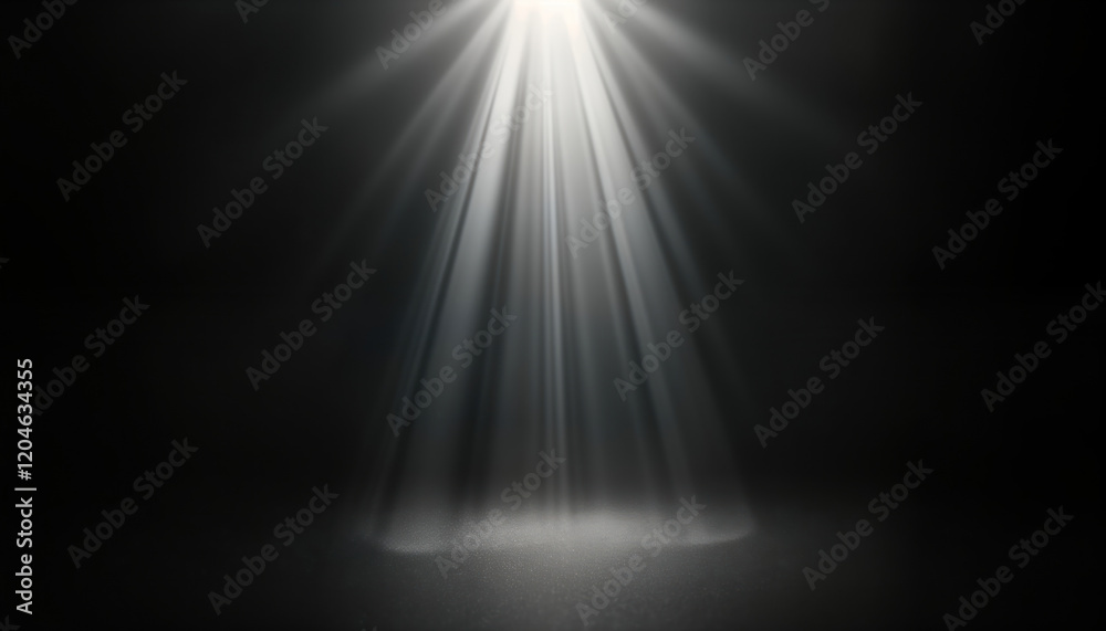 Poster central light rays shine on dark surface. bright light beams illuminate dark background. spotlight e
