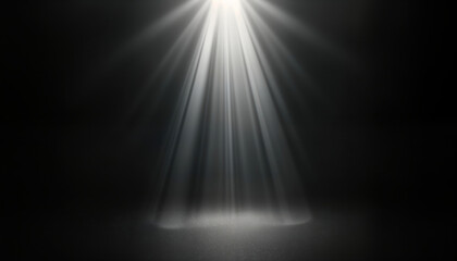 Obraz premium Central light rays shine on dark surface. Bright light beams illuminate dark background. Spotlight effect creates dramatic contrast. Abstract design with simple geometric shape. Illustrative image