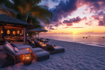 Elite Beach Club with Luxurious Lounge Chairs and Stunning Ocean Views for Relaxation