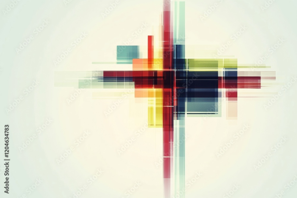 Leinwandbilder Colorful abstract geometric shapes create a dynamic visual effect with vibrant hues and intersecting lines in contemporary art style. Generative AI