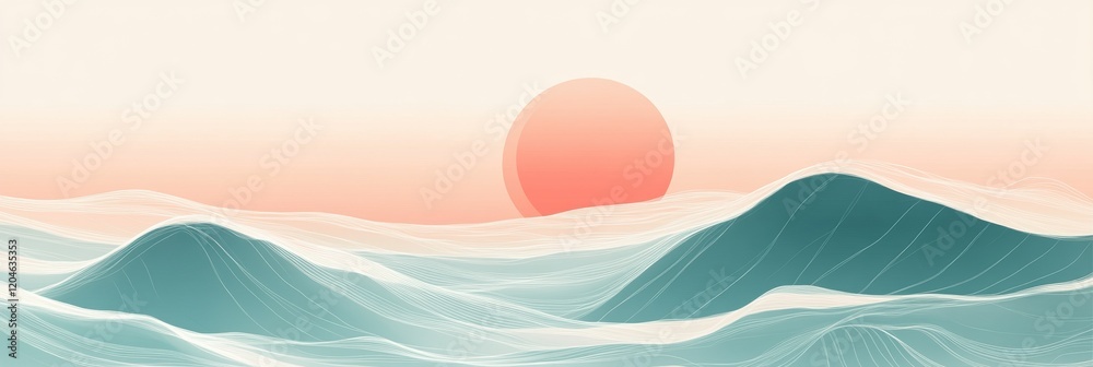 Poster gentle waves rise as the sun sets over the tranquil ocean horizon during a calm evening light. gener