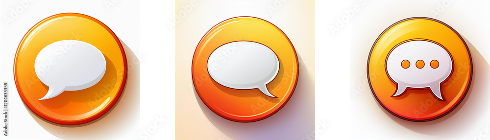 Leinwandbilder Three orange circular buttons feature white speech bubbles; one empty, one with a single tail, and one with three dots.  These represent communication or messaging.