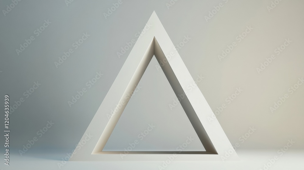 Aufkleber three dimensional white triangle sculpture set against a minimalist background providing a modern ae