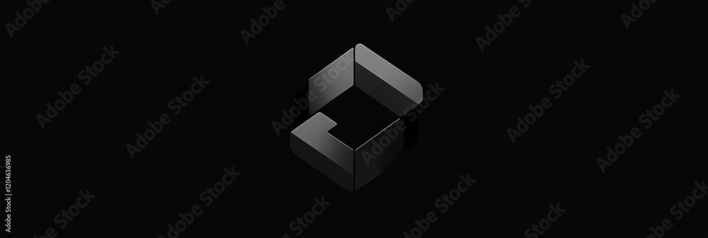 Poster modern geometric logo design with a sleek black background and a minimalistic style conveying innova