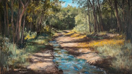 Fototapeta premium Serene Forest Stream: A Summer's Day Painting
