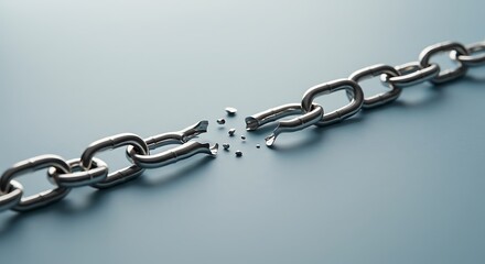 Obraz premium Broken metal chain symbolizes freedom from constraints. Strong bonds broken, yielding liberation.