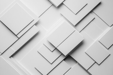 Geometric arrangement of overlapping white squares on a textured background in a modern design setting. Generative AI