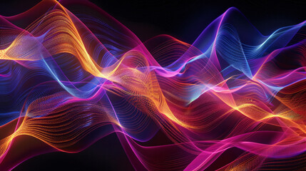 Fototapeta premium Colorful abstract background with contoured spacetime waves and forming stars glowing on dark background science gravity physics gravitational waves AI quantum computing early universe concepts 