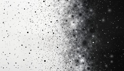 Abstract black, white graphic design. Grunge style effect. Gradient transition. Random dots. Noise texture. Dusty, dirty, grainy, distressed pattern. Suitable for poster, banner, web background.
