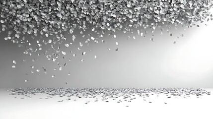 Silver petals falling onto a white surface