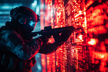 Movie poster of a super spy in tactical gear, ready for an action-packed mission with high stakes