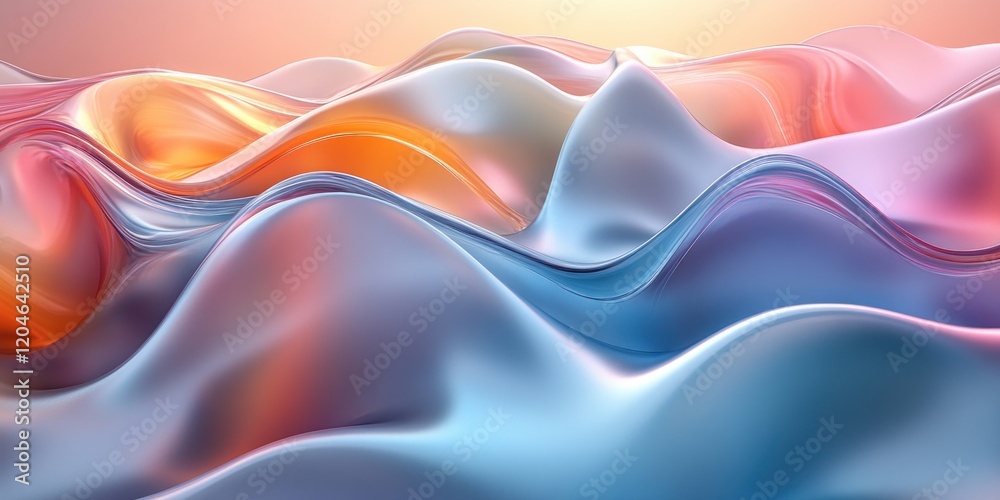 Poster iridescent abstract glass shapes with smooth curves and soft lighting