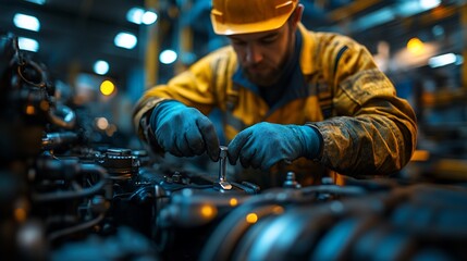 Focused Mechanic Repairing Industrial Machinery